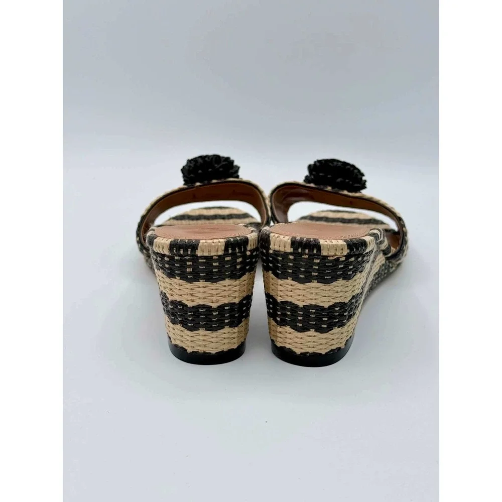 Kate Spade New York Seville Raffia Wedge Mule Sandals Black Natural Striped 7.5